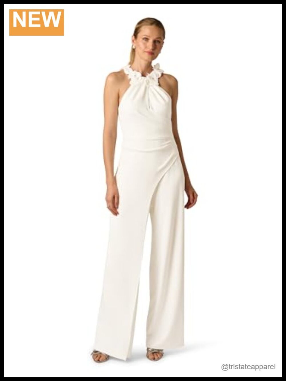 Rosette Halter Jumpsuit Sleeveless Wide Leg Formal Evening